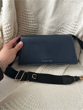 Charles & Keith Dark Navy trapezoidal Shoulder Bag
